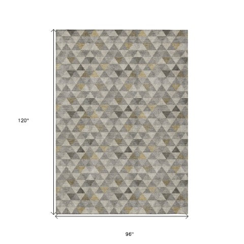 Homeroots 3' Beige Tan And Taupe Geometric Washable Area Rug For Indoor And Outdoor Spaces - Durable Design 8' X 10' Polyester 578259