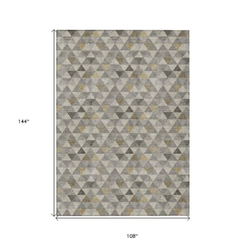 Homeroots 3' Beige Tan And Taupe Geometric Washable Area Rug For Indoor And Outdoor Spaces - Durable Design 9' X 12' Polyester 578260