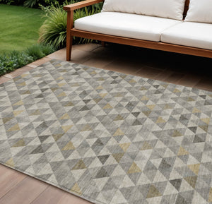 Homeroots 3' Beige Tan And Taupe Geometric Washable Area Rug For Indoor And Outdoor Spaces - Durable Design 10' X 14' Polyester 578261