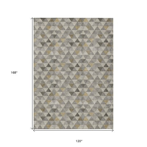 Homeroots 3' Beige Tan And Taupe Geometric Washable Area Rug For Indoor And Outdoor Spaces - Durable Design 10' X 14' Polyester 578261