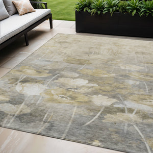 Homeroots 3' Beige Taupe Floral Washable Area Rug For Indoor And Outdoor Spaces - Stylish And Durable Design 5' X 8' Polyester 578263