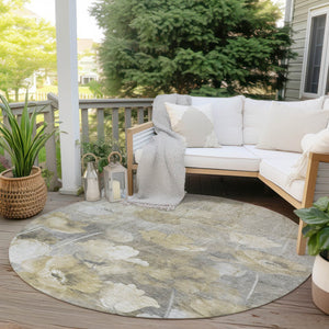 Homeroots 3' Beige Taupe Floral Washable Area Rug For Indoor And Outdoor Spaces - Stylish And Durable Design 8' Round Polyester 578264