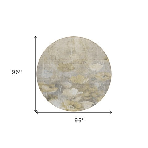 Homeroots 3' Beige Taupe Floral Washable Area Rug For Indoor And Outdoor Spaces - Stylish And Durable Design 8' Round Polyester 578264