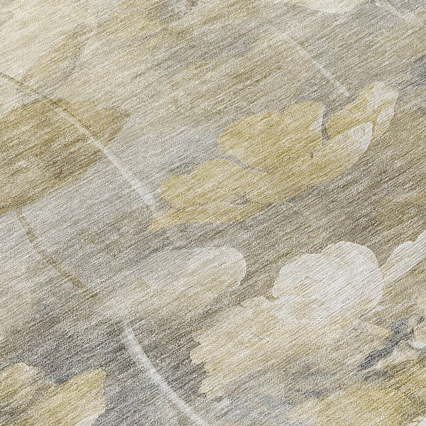 Homeroots 3' Beige Taupe Floral Washable Area Rug For Indoor And Outdoor Spaces - Stylish And Durable Design 8' Round Polyester 578264