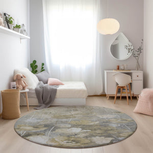 Homeroots 3' Beige Taupe Floral Washable Area Rug For Indoor And Outdoor Spaces - Stylish And Durable Design 8' Round Polyester 578264