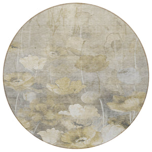 Homeroots 3' Beige Taupe Floral Washable Area Rug For Indoor And Outdoor Spaces - Stylish And Durable Design 8' Round Polyester 578264