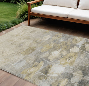 Homeroots 3' Beige Taupe Floral Washable Area Rug For Indoor And Outdoor Spaces - Stylish And Durable Design 8' X 10' Polyester 578265