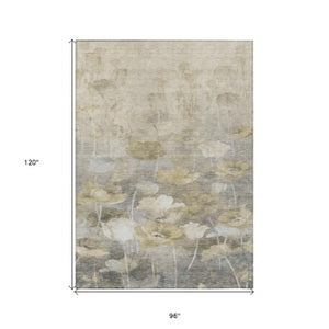 Homeroots 3' Beige Taupe Floral Washable Area Rug For Indoor And Outdoor Spaces - Stylish And Durable Design 8' X 10' Polyester 578265