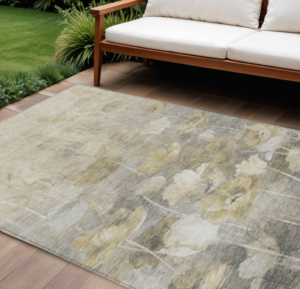 HomeRoots 9' Durable Floral Indoor Outdoor Area Rug - Stylish Beige and Taupe Design for Easy Care & Versatility 9' X 12' 578266