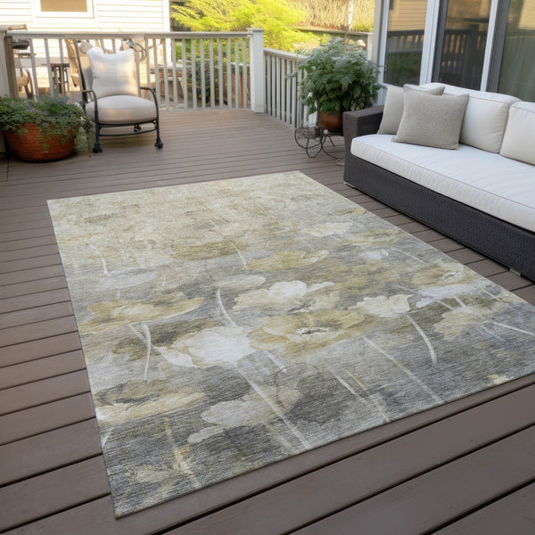 Homeroots 3' Beige Taupe Floral Washable Area Rug For Indoor And Outdoor Spaces - Stylish And Durable Design 9' X 12' Polyester 578266