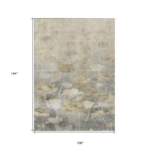 Homeroots 3' Beige Taupe Floral Washable Area Rug For Indoor And Outdoor Spaces - Stylish And Durable Design 9' X 12' Polyester 578266