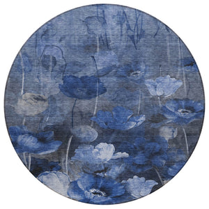 HomeRoots 5' Navy Blue Floral Area Rug - Durable, Washable, Indoor/Outdoor Design Perfect for High-Traffic Spaces 8' Round 578270