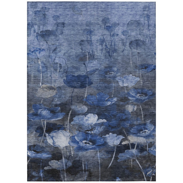 HomeRoots 9' Navy Blue and Denim Floral Washable Area Rug for Indoor and Outdoor Spaces - Durable & Stylish 9' X 12' 578272
