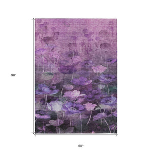 HomeRoots 5' Purple Eggplant & Lavender Floral Area Rug - Durable, Washable, Perfect for Indoor & Outdoor Use 5' X 8' 578275