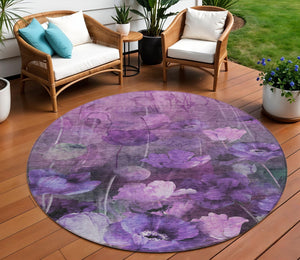 Homeroots 3' Beige Taupe Floral Washable Area Rug For Indoor And Outdoor Spaces - Stylish And Durable Design 8' Round Polyester 578276