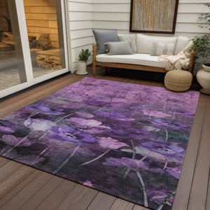 HomeRoots 5' Purple Eggplant & Lavender Floral Area Rug - Durable, Washable, Perfect for Indoor & Outdoor Use 8' X 10' 578277