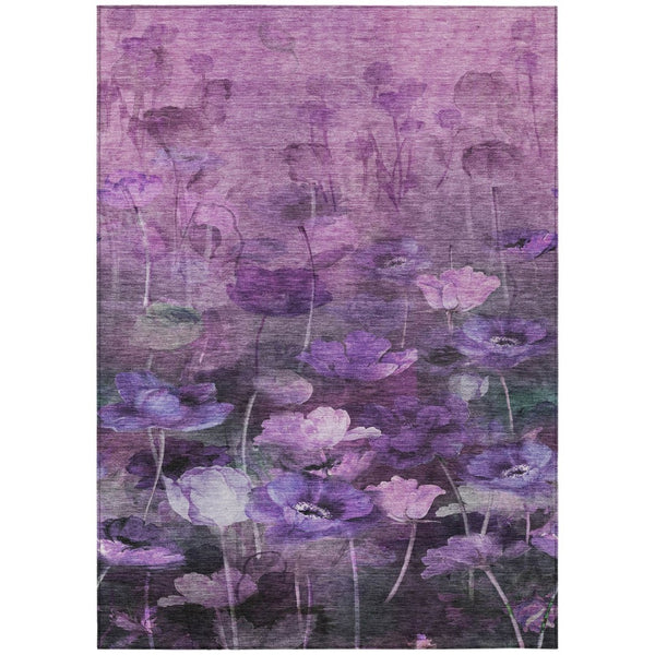 HomeRoots 9' Vibrant Eggplant and Lavender Floral Area Rug for Indoor and Outdoor Spaces - Durable & Washable 9' X 12' 578278