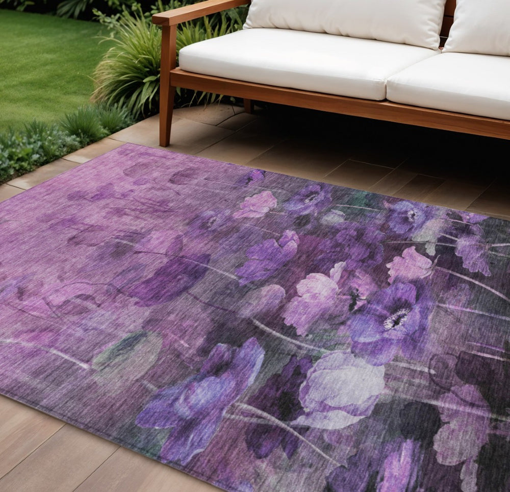 HomeRoots 5' Purple Eggplant & Lavender Floral Area Rug - Durable, Washable, Perfect for Indoor & Outdoor Use 10' X 14' 578279