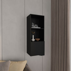 English Elm Obregon Tall 43" One-Door Wall Cabinet with Two Open Shelves — Space-Saving Medicine Storage Solution Black 44 L x 16 W x 3 H B070P234341