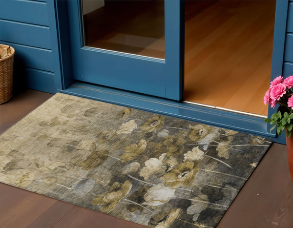 Homeroots 3' Beige Taupe Floral Washable Area Rug For Indoor And Outdoor Spaces - Stylish And Durable Design 3' X 5' Polyester 578280