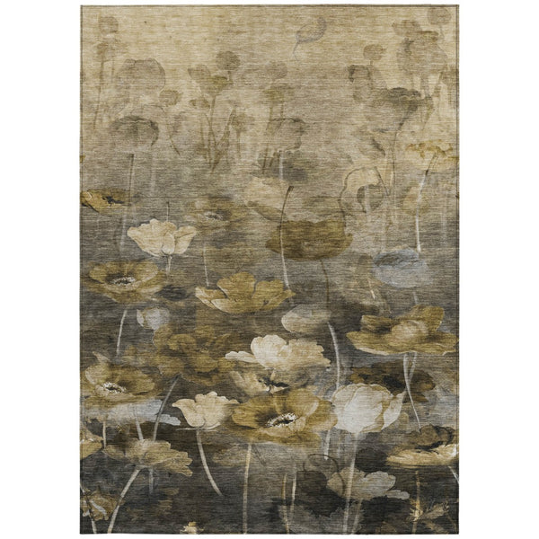 Homeroots 3' Beige Taupe Floral Washable Area Rug For Indoor And Outdoor Spaces - Stylish And Durable Design 5' X 8' Polyester 578281