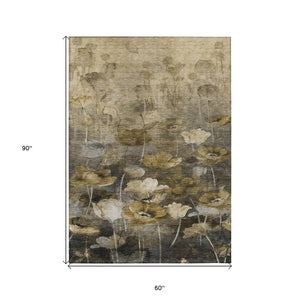 HomeRoots 5' Floral Washable Area Rug in Taupe Beige and Tan - Stylish, Durable, Perfect for Indoor and Outdoor Spaces 5' X 8' 578281