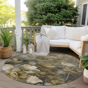 Homeroots 3' Beige Taupe Floral Washable Area Rug For Indoor And Outdoor Spaces - Stylish And Durable Design 8' Round Polyester 578282