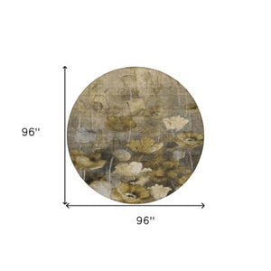 Homeroots 3' Beige Taupe Floral Washable Area Rug For Indoor And Outdoor Spaces - Stylish And Durable Design 8' Round Polyester 578282