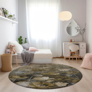 Homeroots 3' Beige Taupe Floral Washable Area Rug For Indoor And Outdoor Spaces - Stylish And Durable Design 8' Round Polyester 578282