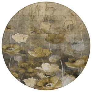 Homeroots 3' Beige Taupe Floral Washable Area Rug For Indoor And Outdoor Spaces - Stylish And Durable Design 8' Round Polyester 578282