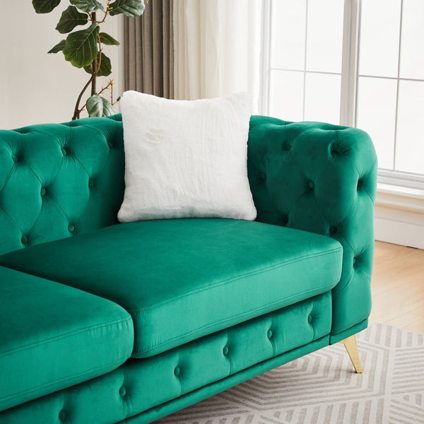English Elm Fx Velvet Tufted 6 Seat Sofa Set Chesterfield Style with Button Detail Living Room Green W1926S00084