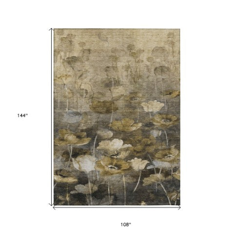 Homeroots 3' Beige Taupe Floral Washable Area Rug For Indoor And Outdoor Spaces - Stylish And Durable Design 9' X 12' Polyester 578284