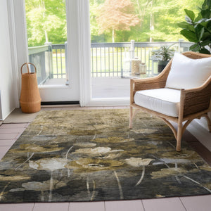 Homeroots 3' Beige Taupe Floral Washable Area Rug For Indoor And Outdoor Spaces - Stylish And Durable Design 9' X 12' Polyester 578284