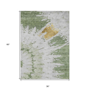 Homeroots 3' Artichoke Green Abstract Indoor Outdoor Area Rug – Stylish, Washable, And Stain Resistant Design 3' X 5' Polyester 578286