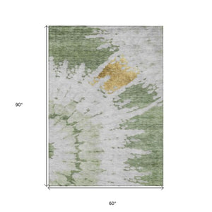 Homeroots 3' Artichoke Green Abstract Indoor Outdoor Area Rug – Stylish, Washable, And Stain Resistant Design 5' X 8' Polyester 578287