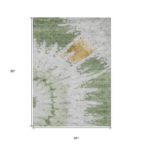 Homeroots 3' Artichoke Green Abstract Indoor Outdoor Area Rug – Stylish, Washable, And Stain Resistant Design 5' X 8' Polyester 578287