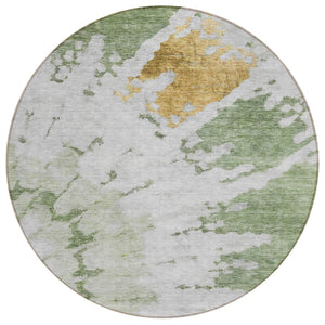 HomeRoots 5' Artichoke Green and Olive Abstract Rug - Durable, Washable Indoor/Outdoor Area Rug for High-Traffic Use 8' Round 578288