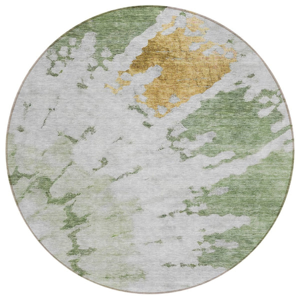 HomeRoots 5' Artichoke Green and Olive Abstract Rug - Durable, Washable Indoor/Outdoor Area Rug for High-Traffic Use 8' Round 578288