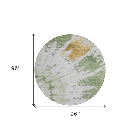 Homeroots 3' Artichoke Green Abstract Indoor Outdoor Area Rug – Stylish, Washable, And Stain Resistant Design 8' Round Polyester 578288