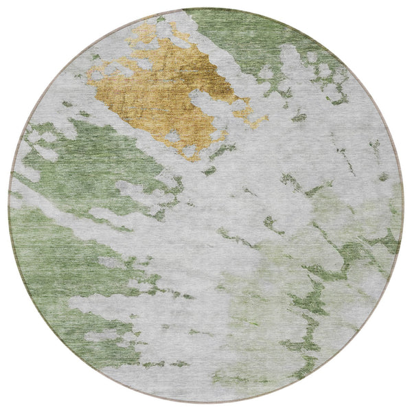 Homeroots 3' Artichoke Green Abstract Indoor Outdoor Area Rug – Stylish, Washable, And Stain Resistant Design 8' Round Polyester 578288