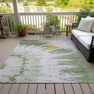 Homeroots 3' Artichoke Green Abstract Indoor Outdoor Area Rug – Stylish, Washable, And Stain Resistant Design 8' X 10' Polyester 578289