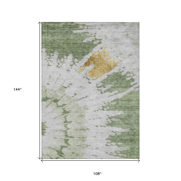Homeroots 3' Artichoke Green Abstract Indoor Outdoor Area Rug – Stylish, Washable, And Stain Resistant Design 9' X 12' Polyester 578290
