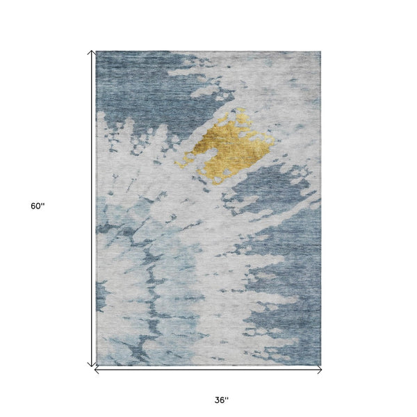 Homeroots 3' Artichoke Green Abstract Indoor Outdoor Area Rug – Stylish, Washable, And Stain Resistant Design 3' X 5' Polyester 578292