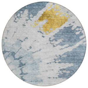 HomeRoots 5' Durable Denim and Sky Blue Abstract Area Rug for Indoor and Outdoor Spaces – Easy Care & Stylish 8' Round 578294