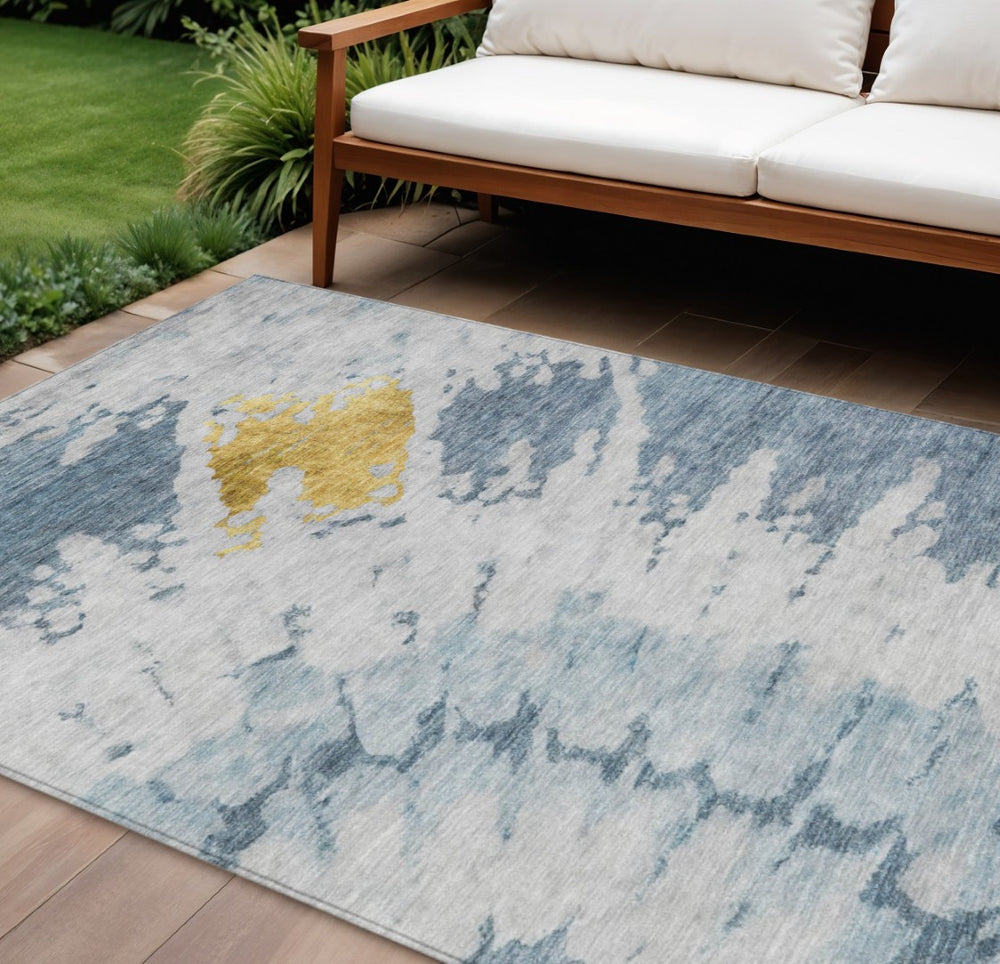 HomeRoots 5' Durable Denim and Sky Blue Abstract Area Rug for Indoor and Outdoor Spaces – Easy Care & Stylish 10' X 14' 578297