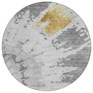 HomeRoots 5' Modern Abstract Gray Silver Charcoal Area Rug - Washable, Durable, Versatile for Indoor & Outdoor Use 8' Round 578300