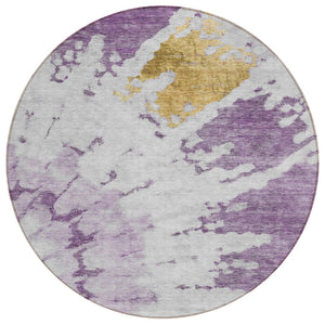 HomeRoots 5' Purple and Lavender Abstract Washable Area Rug - Stylish, Durable Design for Indoor & Outdoor Use 8' Round 578306