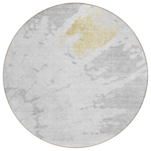 HomeRoots 5' Silver Gray and Ivory Abstract Area Rug - Stylish, Washable, Indoor/Outdoor, Durable Design for All Spaces 8' Round 578312
