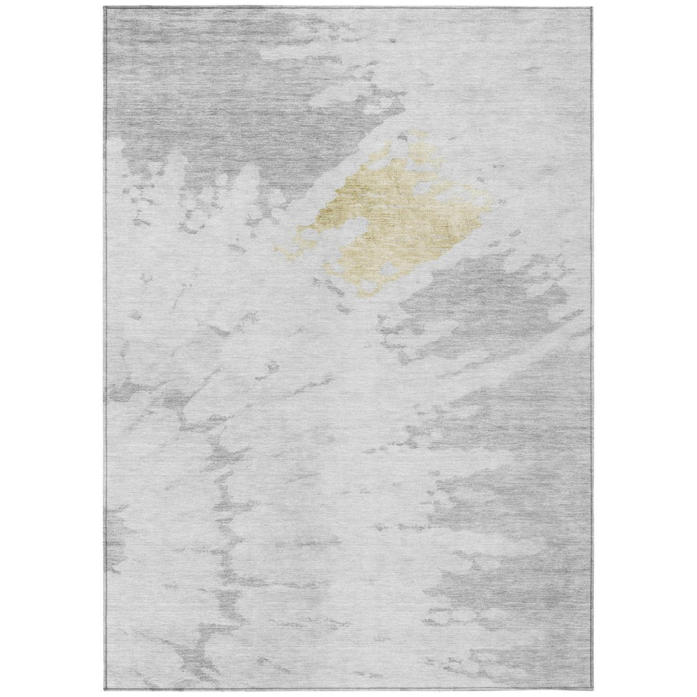 HomeRoots 5' Silver Gray and Ivory Abstract Area Rug - Stylish, Washable, Indoor/Outdoor, Durable Design for All Spaces 8' X 10' 578313
