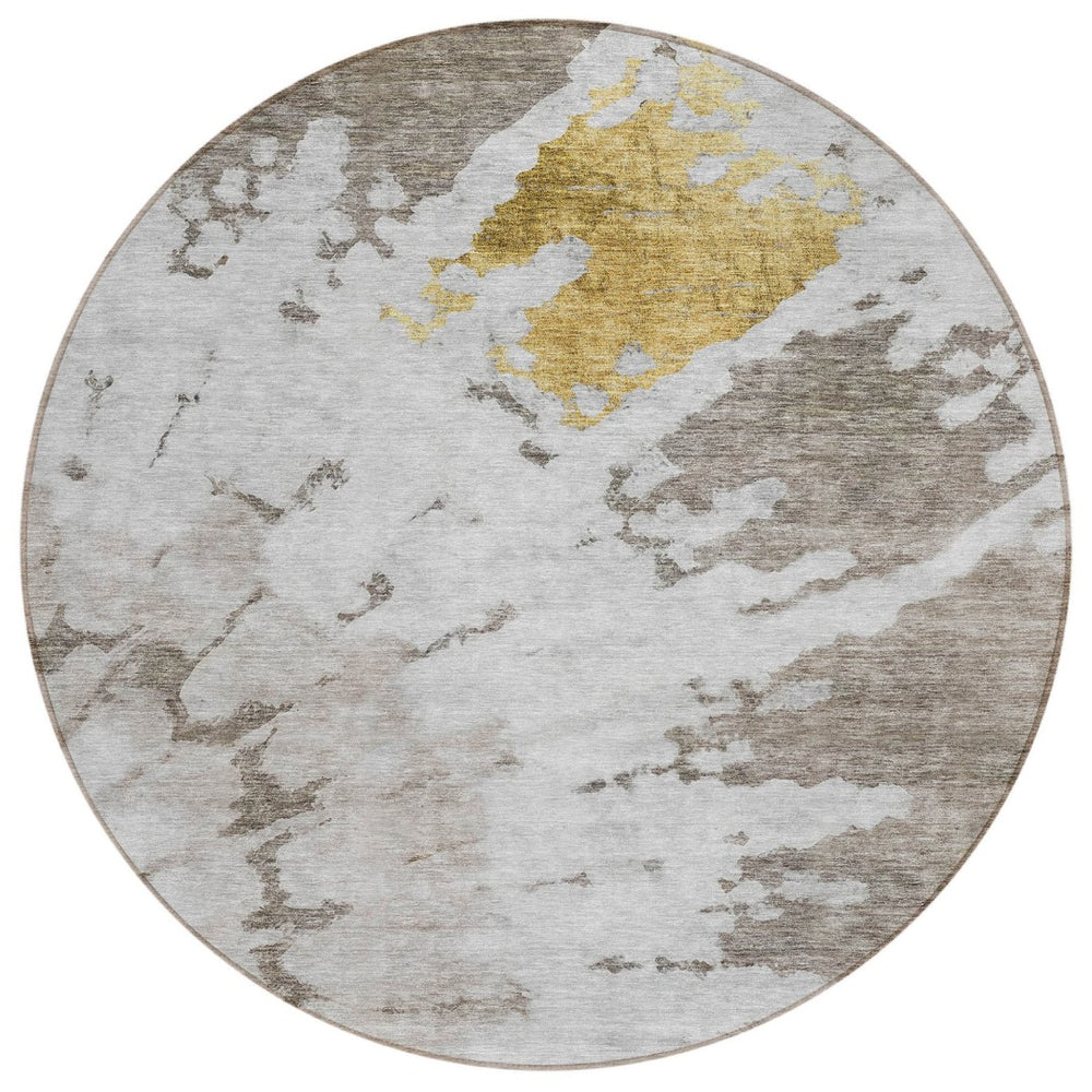 HomeRoots 5' Stylish Taupe Khaki and Ivory Abstract Washable Area Rug for Indoor and Outdoor Versatility 8' Round 578318